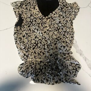 Ralph Lauren Black and Cream Floral Blouse